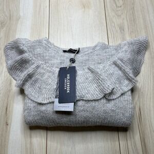 Holebrook Sweden Women's Gray Ruffle Sweater Cropped Small Merino Mohair NWT